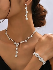 cheap Women&#039;s Necklace-Elegant Rhinestone Jewelry Set for Women, Includes Necklace, Earrings, and Bracelet, Perfect for Weddings, Parties, and Formal Events