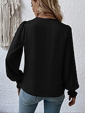 voordelige Elegante topjes-Dames Overhemd Blouse Effen Kleur Zakelijk Modern Casual Lange mouw V-hals Normale tops Werk Formele kleding Met ruches Zwart Blozend Roze Zomer Lente