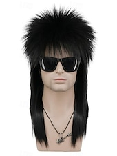 cheap Historical Wigs-Men and Women Long Straight Wig 70s 80s Rocker Punk Rock Disco Mullet Wig For Carvinal Halloween Wigs