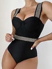 billiga One-piece-baddräkter-Dam Badkläder En bit Monokini Baddräkt Öppen rygg Magkontroll Hög midja Smal Semester Standkläder Ensfärgat V-hals Ärmlös Baddräkter