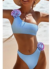 billiga Bikiniset-Dam Badkläder Bikini 2 st G-string Baddräkt Öppen rygg Smal Semester Standkläder Ensfärgat Asymmetrisk hals Ärmlös Baddräkter
