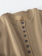 economico Cardigan e capispalla-Per donna Felpa Cardigan Informale Morbido Colore puro A coste Colletto alla coreana Bottoni Lavorato a maglia Manica lunga Top regolari Maglia Esterno Giornaliero Fine settimana Rosa Cammello