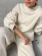 tanie Damskie dresy-Damskie Moda Moda miejska Codzienny Bluza z Kapturem Spodnie dresowe Długi rękaw Półgolf Równina Ściągana na sznurek Codzienny Czarny Biały Niebieski Jesień Regularny