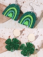 levne Dámská náušnice-ulice. Patrick&#039;s day zelené třpytivé kloboukové náušnice – trojlískový design, zábavné slavnostní šperky pro ženy, ideální pro irské oslavy a sváteční večírky