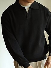 olcso Férfi nyomtatott póló-Férfi Button Up Polos Golfing Hétköznapi Sport Hajtóka Hosszú ujj Divat Alap Sima Újszerű Tavasz Ősz Fekete Sárgabarack Button Up Polos