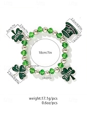 billige Damearmbånd-st. patrick&#039;s day lucky charm armbånd – irsk grønn beaded stretch armbåndsett for kvinner, festlig ferietilbehør med shamrock og bokstavdetaljer