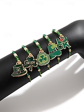 billige Damearmbånd-st. patrick&#039;s day lucky charm armbånd – irsk grønn beaded stretch armbåndsett for kvinner, festlig ferietilbehør med shamrock og bokstavdetaljer