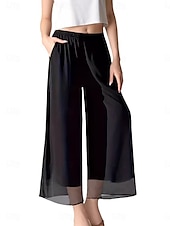 economico gamba larga e vita alta-Per donna A zampa Chino Di tendenza Streetwear Lunghezza intera Vita alta Liscio Cinturino elastico comodo Morbido Comodo Media elasticità Esterno Strada Nero Estate Standard