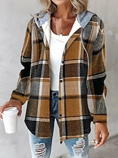 abordables Boutique Graphique Sweatshirts &amp; Hoodies-sweat à capuche femme sweat-shirt décontracté graphique plaid rue vêtements de tous les jours sweat à capuche patchwork imprimé coupe ample manches longues marron vert café automne hiver