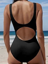 cheap One-piece swimsuits-Women&#039;s Swimsuits One Piece Monokini Swimsuit Backless Tummy Control High Waist Slim Vacation Beach Wear Color Block U Neck Sleeveless Bathing Suits