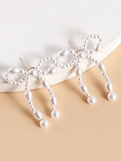 cheap Women&#039;s Earring-Elegant Pearl Bow Earrings with Delicate Design | Perfect for Everyday Wear and Special Occasions