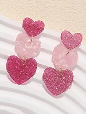 baratos Brinco Feminino-brincos femininos de coração com glitter, design em camadas rosa e branco, joias leves e modernas para o dia dos namorados, festas e presentes