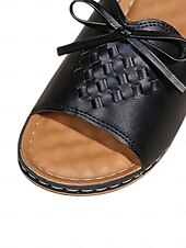 cheap Vacation Sandals-Women&#039;s Brown Open-Toe Slide Sandals with Woven Pattern and Bow Detail - Comfortable Casual Footwear for Summer and Daily Wear