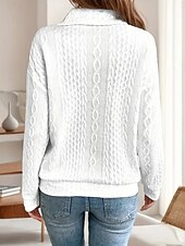 preiswerte Damen Einfache Oberteile-Damen Hemd Bluse Feste Farbe Basic Brautkleider schlicht Langarm Hemdkragen Normale Oberteile Täglich Zip Weiß Grau Frühling Herbst