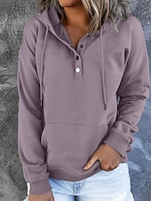 abordables Sudaderas y Sudaderas con Capucha Texturizadas-Mujer Casual Manga Larga Sudadera Tops regulares Calle Uso Diario Retazos Botones Negro Vino Morado Otoño Invierno