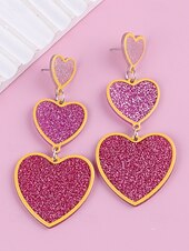 baratos Brinco Feminino-brincos femininos de coração com glitter, design em camadas rosa e branco, joias leves e modernas para o dia dos namorados, festas e presentes