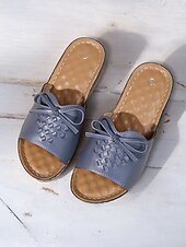 cheap Vacation Sandals-Women&#039;s Brown Open-Toe Slide Sandals with Woven Pattern and Bow Detail - Comfortable Casual Footwear for Summer and Daily Wear