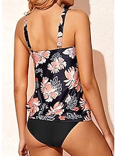 billiga Tankinis-Dam Badkläder Tankini 2 st Kaxig Baddräkt Rynkad Semester Standkläder Blommig Grafisk U-hals Ärmlös Baddräkter