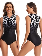  Damen Anti UV Shirt Badeanzug Bademode Bedruckt Frontreißverschluss Spandex UV-Sonnenschutz UPF50+ Schnelltrocknend Ärmellos Bodysuit Badeanzug Surfen Strand Wassersport Sommer