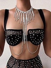 お買い得  レディースネックレス-女性用ゴールドラインストーンチョーカーネックレスとボディチェーンジュエリー、パーティー、結婚式、夜のイベントに最適な高級ステートメントボディアクセサリー