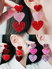 baratos Brinco Feminino-brincos femininos de coração com glitter, design em camadas rosa e branco, joias leves e modernas para o dia dos namorados, festas e presentes