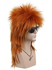 cheap Historical Wigs-Men and Women Long Straight Wig 70s 80s Rocker Punk Rock Disco Mullet Wig For Carvinal Halloween Wigs