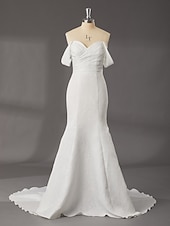 economico Abiti da sposa-Abiti da matrimonio Hall A-Line scollatura a cuore senza spalline lunghezza totale strascico corteo satinato abiti da sposa con fascia  nastro colore solido 2025