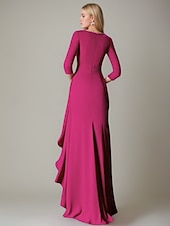 preiswerte SCHWARZ-Schwarze Meerjungfrau Abendrobe Elegantes Kleid Formell Herbst Bodenlänge 3/4-Ärmel V-Ausschnitt Stretch-Crêpe mit Federgerafften Rüschen 2025
