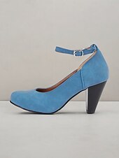 abordables Années 1950-escarpins élégants à bride à la cheville en daim bleu pour femmes avec talon bloc - parfaits pour les mariages et les occasions spéciales