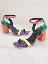 economico Sandali Eleganti-sandali da donna multicolor con tacco a blocco, cinturino alla caviglia e punta aperta, eleganti scarpe estive per feste, matrimoni e uscite informali