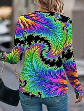 abordables Camiseta de Arte &amp; Diseño-Mujer Camiseta Graphic Casual Manga Larga Cuello con muescas. Tops regulares Diario Estampado Azul Piscina Primavera Otoño