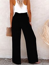 economico gamba larga e vita alta-Per donna A zampa Chino Di tendenza Streetwear Lunghezza intera Vita alta Liscio Cinturino elastico comodo Morbido Comodo Media elasticità Esterno Strada Nero Bianco Blu marino Primavera &amp; Autunno