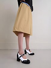 olcso Block Heels-női kék-fehér mary jane vaskos sarkú cipő brogue részletekkel, vintage stílusú kényelmes pumpák irodába, bulikba és mindennapi viseletre