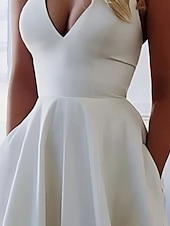 economico abiti da sposa casual-Abiti da sposa semplici e casual a linea A scollo a V senza maniche lunghezza corta abiti da sposa in satin con tasca