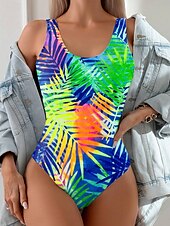 billiga One-piece-baddräkter-Dam Badkläder En bit Monokini Baddräkt Öppen rygg Magkontroll Hög midja Smal Semester Standkläder Löv U-hals Ärmlös Baddräkter
