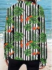 billige Kvinnenes ferietopper-Dame Skjorte Hawaiian Casual Blad Stripet Regular Topper Langermet Skjorte Krage Knapper Print Regular Fit Arbeid Daglig Grønn Sommer Ferie Klær Strandtøy