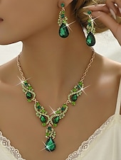 abordables Collier pour femme-ensemble de bijoux en cristal vert pour femme avec collier en forme de larme et boucles d&#039;oreilles assorties, style élégant pour les mariages et les événements formels