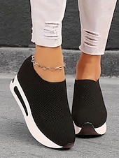 billige Sneakers til kvinner-hvite slip-on-strikkede joggesko for kvinner med pustende mesh og skjult hæl - lette fritidssko for turgåing og hverdagsbruk