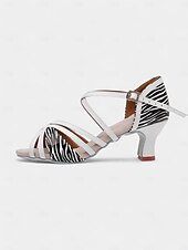 abordables Chaussures de danses latines-chaussures de danse latine en cuir à imprimé zèbre pour femmes avec design à lanières - idéales pour la salle de bal et la salsa