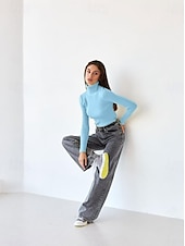 abordables Couleurs unies-Femme Pull Chandail Décontractées Flexible Couleur monochrome A côtes Col Roulé Tricoté manche longue Hauts réguliers Tricoter Extérieur du quotidien Fin de semaine Noir Blanche Automne Hiver