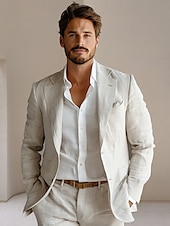 billiga Herrarnas Elite Ytterkläder-Herr Kavajjacka Bröllop Årsdag Fest Sommar Vår 100% Linne Linne Ensfärgat Enkelknäppt med Ett Knapphål Blazer Vit Marinblå Blå Beige