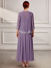 levne Délka podlahy-Dvoudílné šaty v A-linii matky nevěsty elegantní večírek výstřih do V podlahové délky chiffon krajka krajková bez rukávů s krajkovými aplikacemi