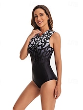  Damen Anti UV Shirt Badeanzug Bademode Bedruckt Frontreißverschluss Spandex UV-Sonnenschutz UPF50+ Schnelltrocknend Ärmellos Bodysuit Badeanzug Surfen Strand Wassersport Sommer