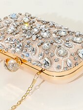 olcso Retikülök és estélyi táskák-női kristályokkal díszített clutch táska, elegáns estélyi kézitáska gyöngy és strassz részletekkel, tökéletes esküvőkre, bulikra és hivatalos eseményekre fekete ezüst arany