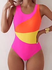 billiga One-piece-baddräkter-Damers baddräkter en del monokini baddräkt utan rygg tummy control hög midja slimmad semester strandkläder färgbock u-hals ärmlös baddräkter