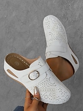 halpa Naisten pistokkaat-naisten rei&#039;itetty harmaa keinonahkainen kiilamuuli - mukavat jalkineet vapaa-aikaan