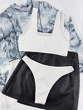 voordelige Bikinisets-Dames Zwemkleding Bikini 2 stuks String Zwempak Blote rug Slank Vakantie Strand Kleding Effen Kleur U-hals Mouwloos Badpakken
