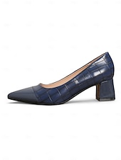 olcso Block Heels-női stílusos barna, krokodil-dombornyomott pumpák blokksarokkal | tökéletes munkához és bulikhoz