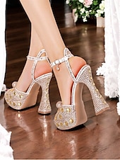 cheap Wedding &amp; Special Occasion Shoes-Women&#039;s Glamorous Crystal-Embellished Platform Sandals with Ankle Strap | Perfect for Weddings and Special Occasions