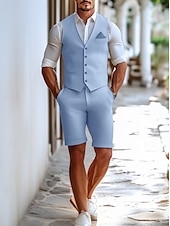 cheap Wedding Suits-Men&#039;s Wedding Linen Suits Sky Blue Light Grey Groomsmen Suits Summer Solid Colored Tailored Fit 2 Piece